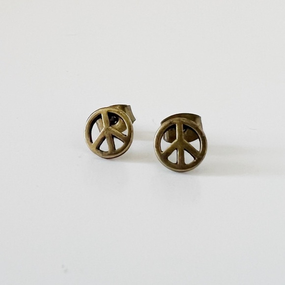 Peace Sign Brushed Gold Earrings - Picture 3 of 3